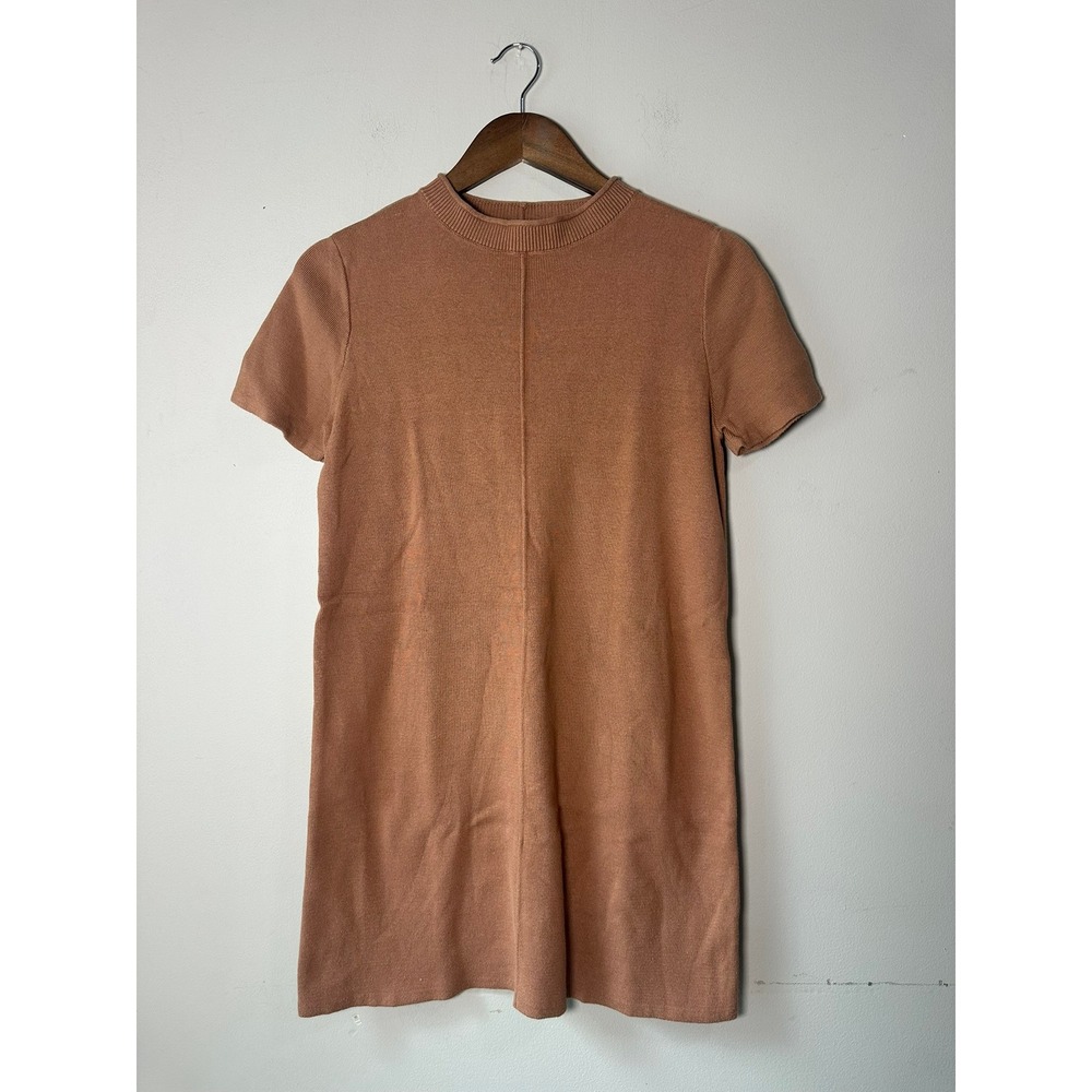 Becool Terracotta Clay Knit Mock Neck Short Sleeve Mini Sweater Dress Large